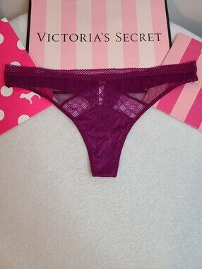 Retired BBV Victoria's Secret Silky Nylon Lace Classic Thong Panty Size M